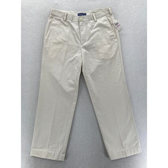 IZOD American Chino Mens 32x28 Straight Fit Beige Flat Front‎ Wrinkle Free Pants - Picture 1 of 12